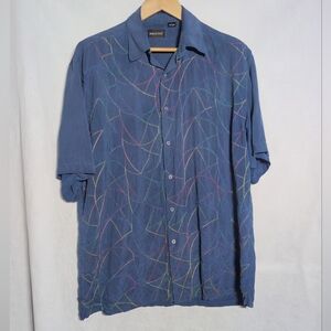 Riscatto Sz L Men's Blue Silk Embroidered Abstract Shirt